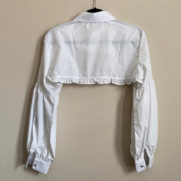 White Ruffled Women's Crop Top - Picture 2 of 2